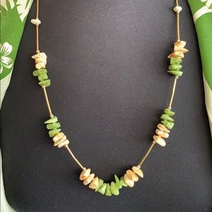Beautiful 26” long green/cream stone necklace
